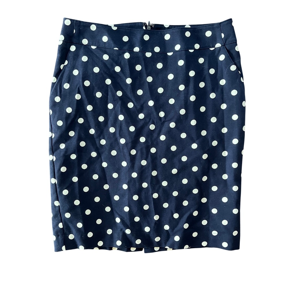 Merona Navy Blue White Polka Dot Pencil Skirt Size 4 Stretch Cotton Pockets